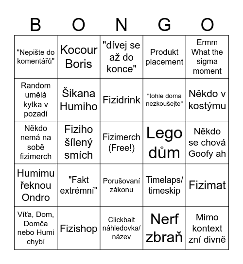 Fizi Bongo Bingo Card