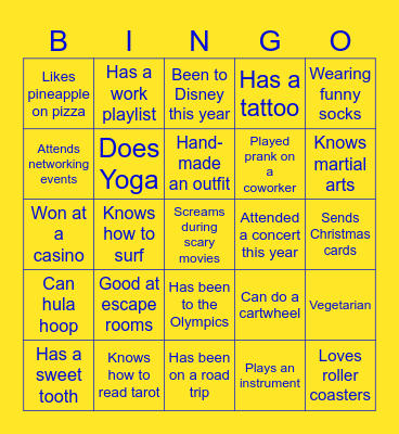 English Bingo Card