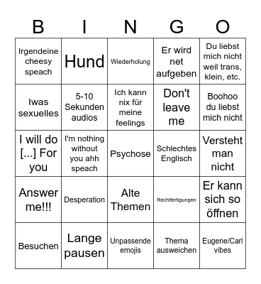 Ich max nimma Bingo Card