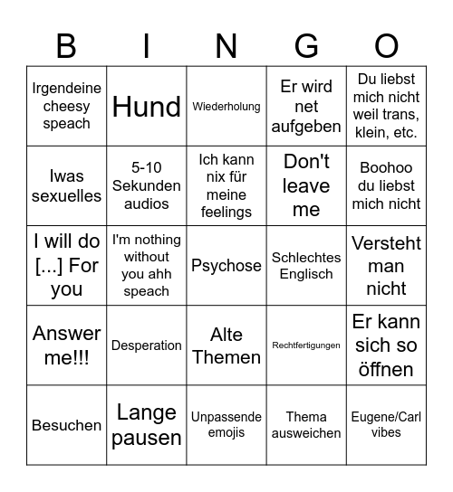 Ich max nimma Bingo Card