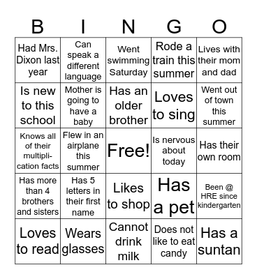 Back to School BINGO. Find someone who... Bingo Card