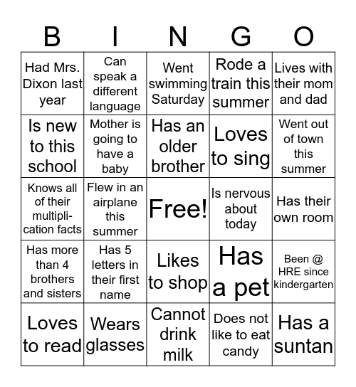 Back to School BINGO. Find someone who... Bingo Card