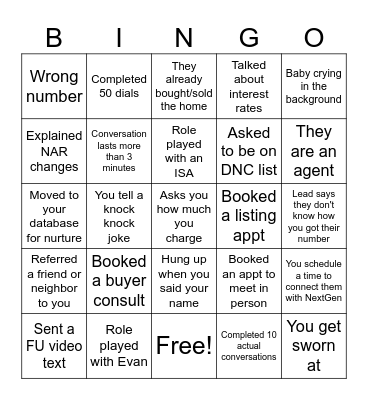 Call Party Bingo Card