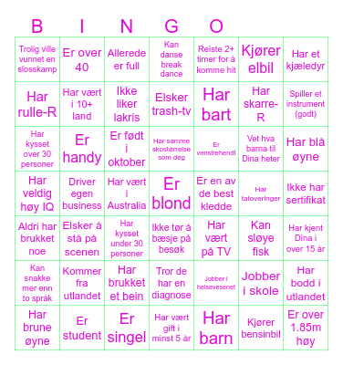 Snakk med noen som: Bingo Card