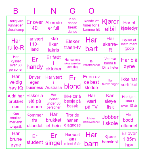 Snakk med noen som: Bingo Card