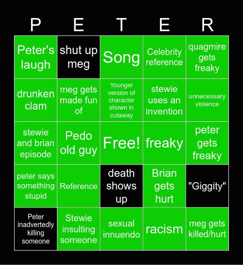 Family Guy Bingo Card