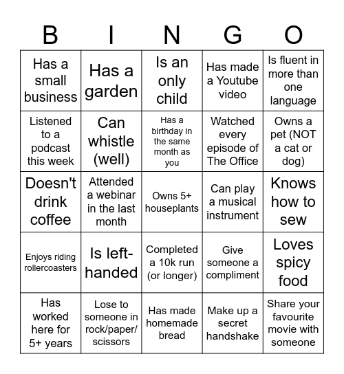 RCPCH Human Bingo Card