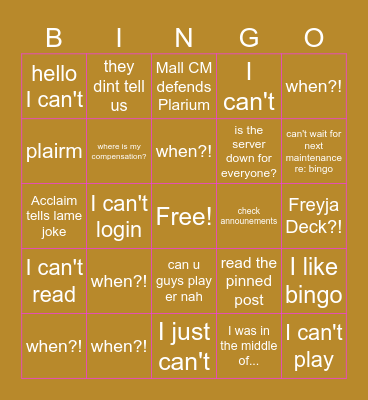 Technical Maintenance Bingo Card
