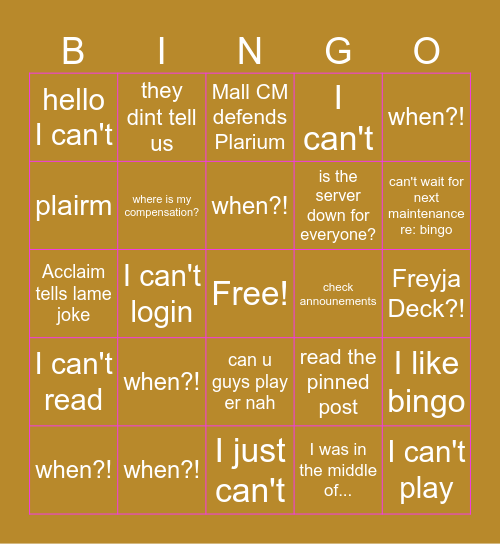 Technical Maintenance Bingo Card