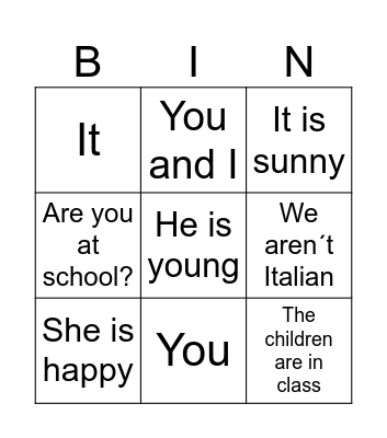 Subject pronouns and TO BE Bingo Card