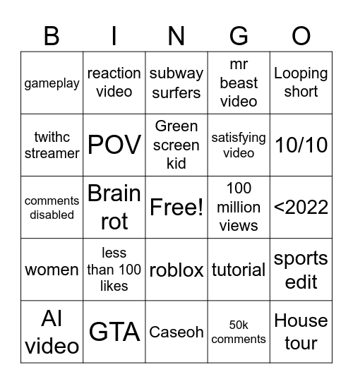 Untitled Bingo Card