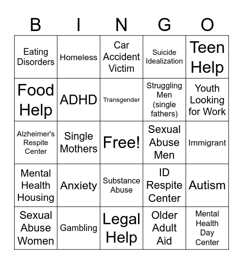 Community Organization BINGO Card