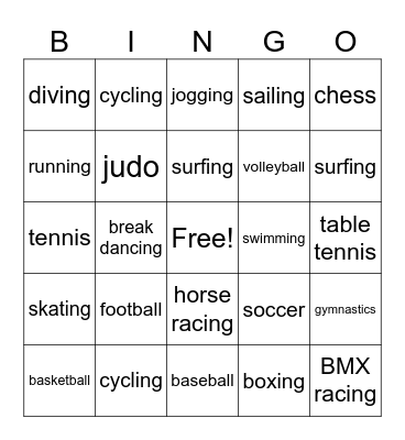 Sports Bingo Card