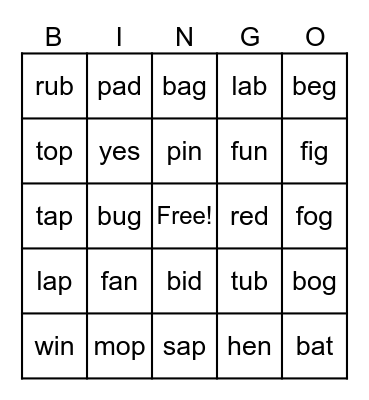 CVC BINGO Card