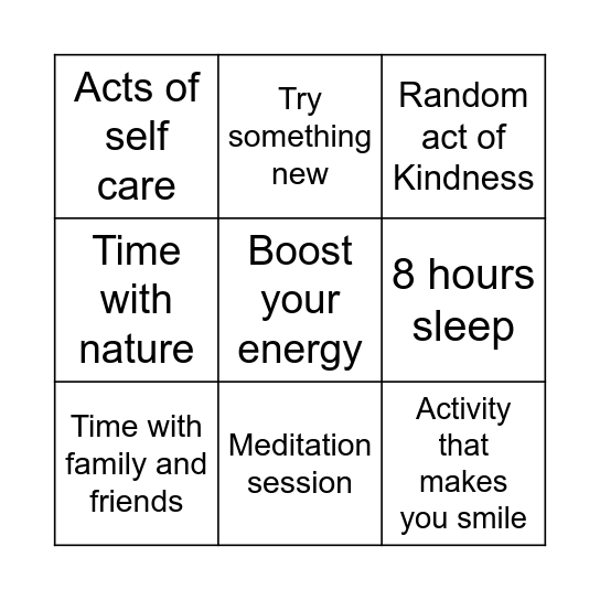 AABA Wellbeing Bingo Card