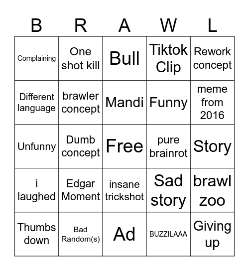 Brawl Stars Reddit Bingo Card