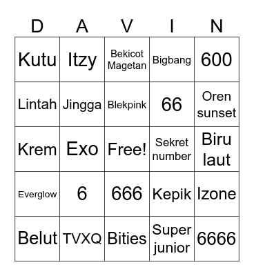 Wajon bingonjayy Bingo Card