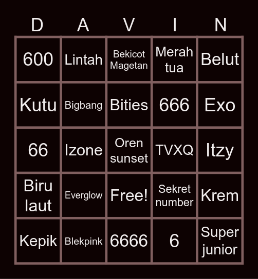 Wanjon bingonjayy Bingo Card