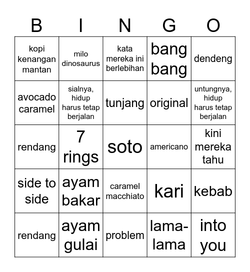 catarina's bingo Card