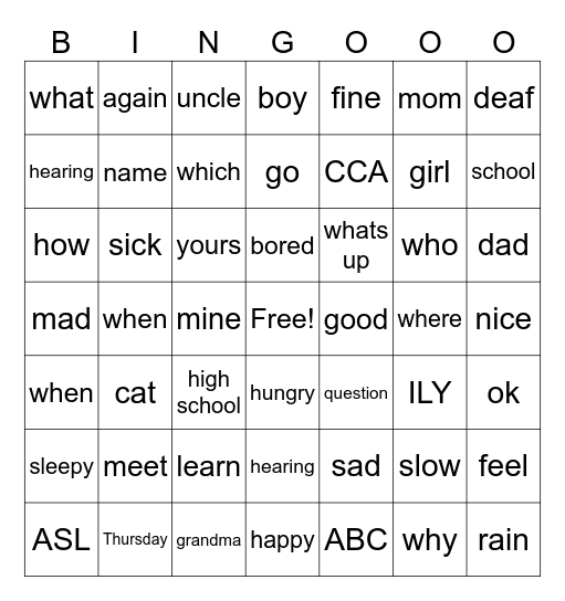 Untitled Bingo Card