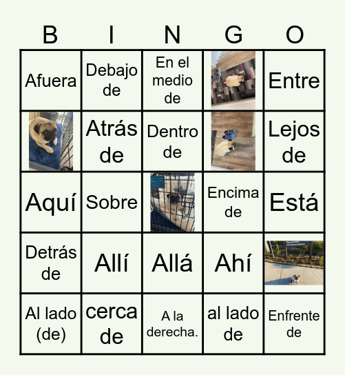 Preposiciones de Lugar Bingo Card