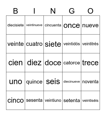Números en Español Bingo Card