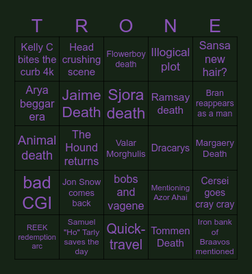 RIP JON SNOW Bingo Card