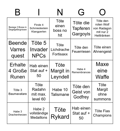 Elden ring Bingo Card