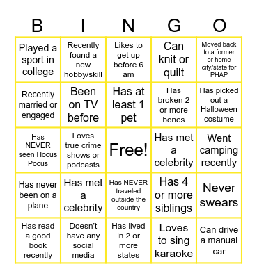 Virtual Icebreaker Bingo Card
