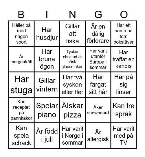 Lära känna-bingo Card