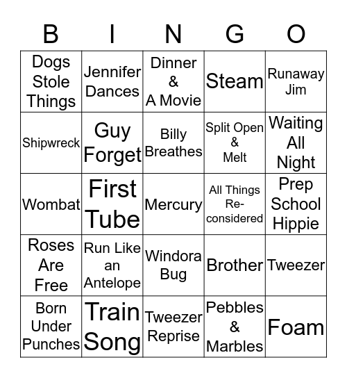 Toby's Shafty BINGO Card Bingo Card