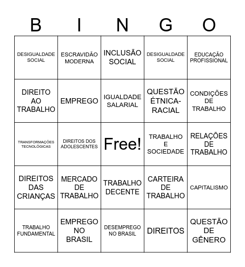 Bingo da Sociologia Bingo Card