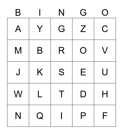 Alphabet Bingo Card