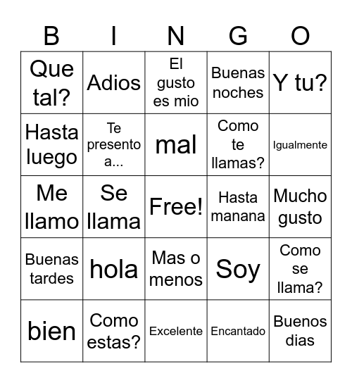 Saludos, despedidas e introducciones Bingo Card