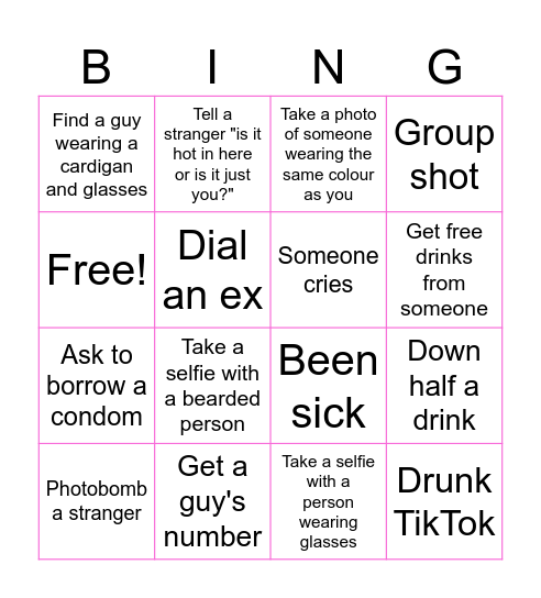 Girly Night Out <3 Bingo Card