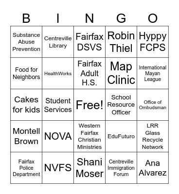 Resource Fair Bingo Card