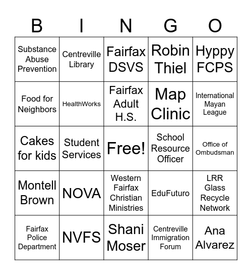 Resource Fair Bingo Card