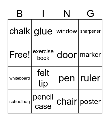 School objects Bingo Card