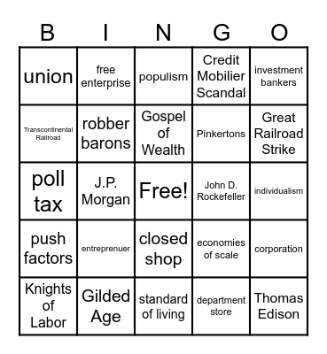 Industrialization Bingo Card