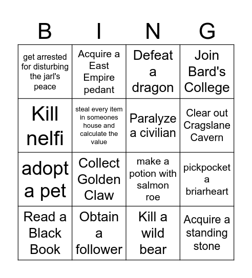 Skyrim Randomizer Bingo Card