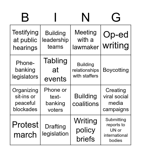 TOT! Freedom House Bingo Card