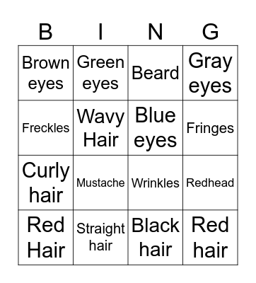 Physical description Bingo Card