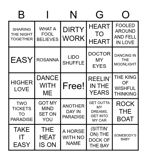 Summit Events Yacht Rock Music Bingo Card