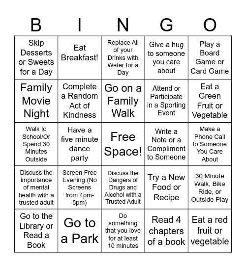 Wellness BINGO Card