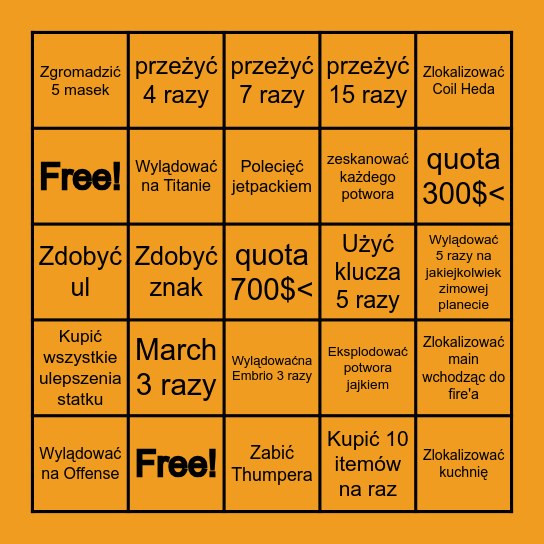 Lethal company bingo Card