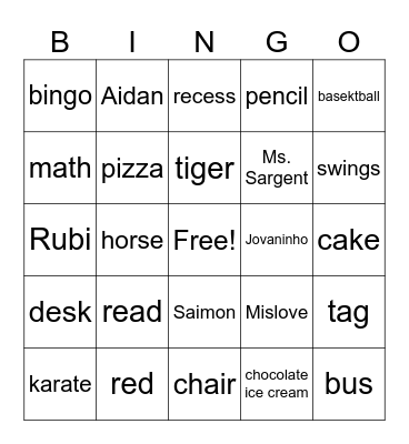 Ralph's Bingo Card