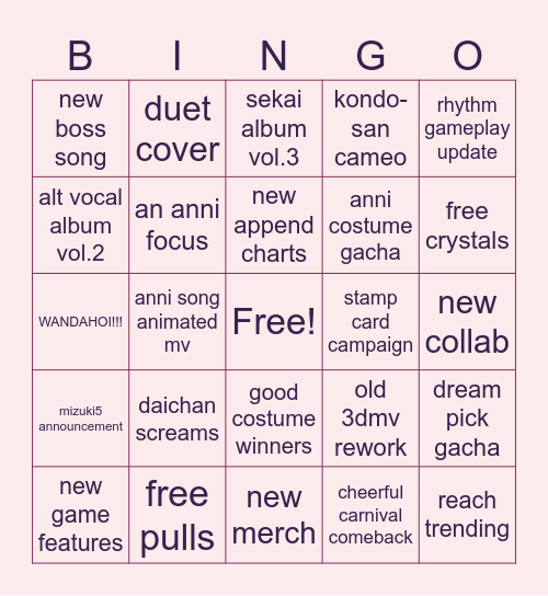 project sekai 4th anniversary bingo ˚☆ Bingo Card