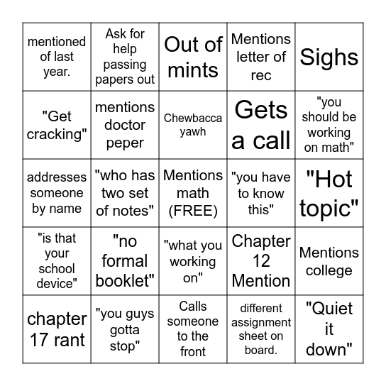 J Lu Bingo Card