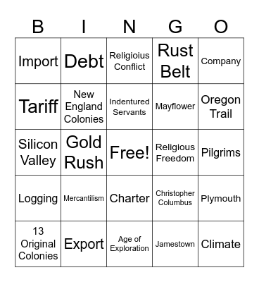 U.S. History Bingo Card