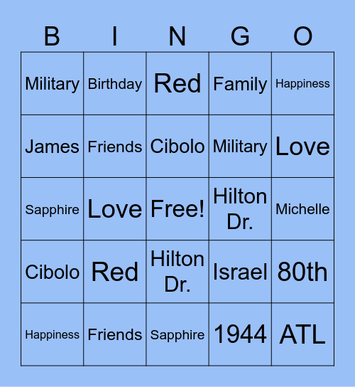 Birthday Bingo Card